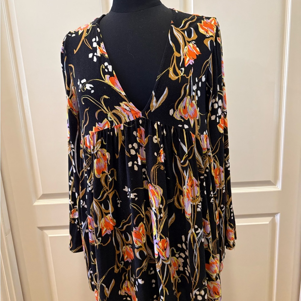 Free People Black Floral Top